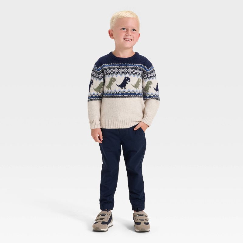slide 3 of 3, Toddler Boys' Dino Fairisle Pullover Sweater - Cat & Jack™ Beige 2T, 1 ct