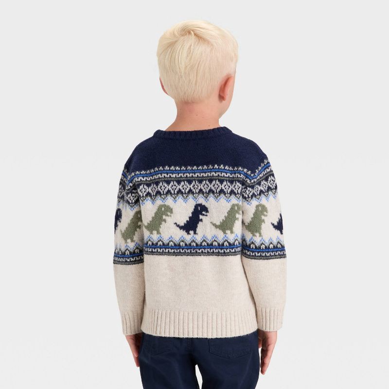 slide 2 of 3, Toddler Boys' Dino Fairisle Pullover Sweater - Cat & Jack™ Beige 4T, 1 ct