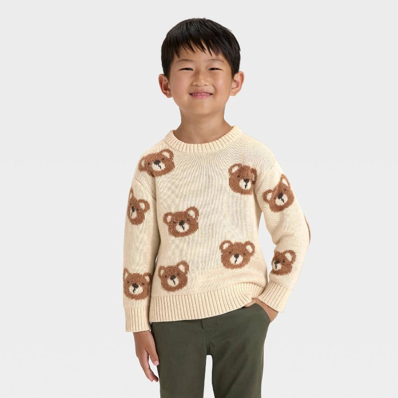 slide 1 of 3, Toddler Boys' Bear Pullover Sweater - Cat & Jack™ Tan 4T, 1 ct