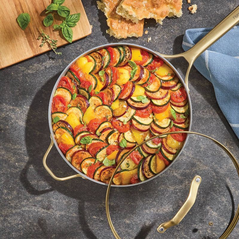 slide 2 of 8, 5qt Nonstick Ceramic Coated Aluminum Saute Pan with Champagne Handle Cream - Figmint™, 5 qt