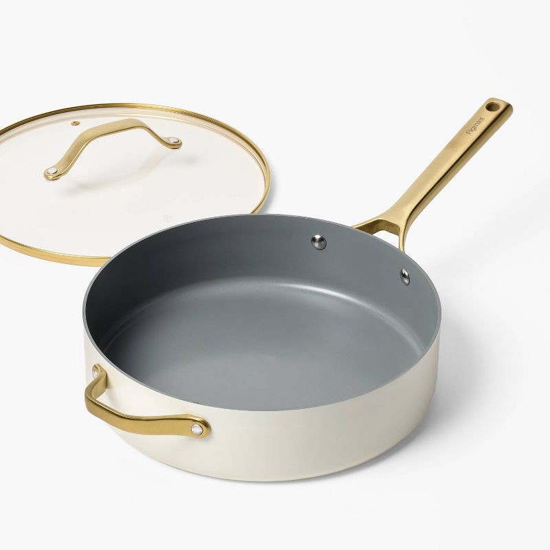 slide 3 of 8, 5qt Nonstick Ceramic Coated Aluminum Saute Pan with Champagne Handle Cream - Figmint™, 5 qt