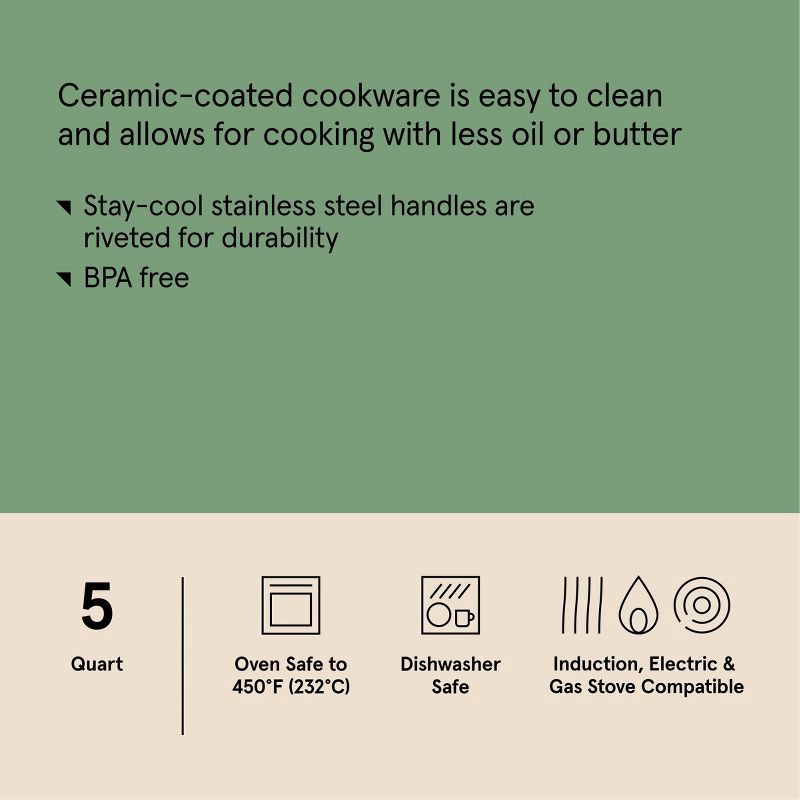 slide 7 of 8, 5qt Nonstick Ceramic Coated Aluminum Saute Pan with Champagne Handle Cream - Figmint™, 5 qt