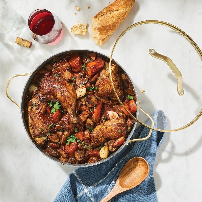 slide 2 of 8, 8qt Nonstick Ceramic Coated Aluminum Wide Stock Pot with Champagne Handle Cream - Figmint, 8 qt