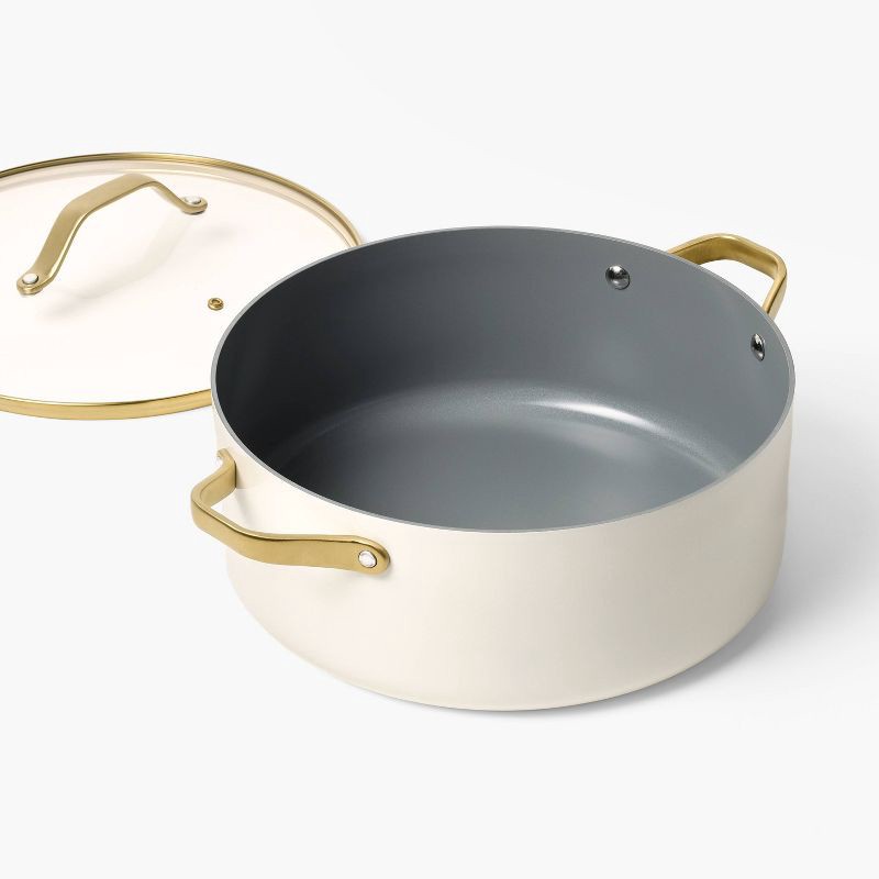 slide 3 of 8, 8qt Nonstick Ceramic Coated Aluminum Wide Stock Pot with Champagne Handle Cream - Figmint, 8 qt