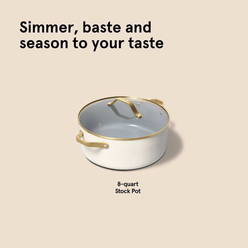 slide 8 of 8, 8qt Nonstick Ceramic Coated Aluminum Wide Stock Pot with Champagne Handle Cream - Figmint, 8 qt