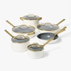 12pc Nonstick Ceramic Coated Aluminum Cookware Set with Champagne Handle - Figmint™