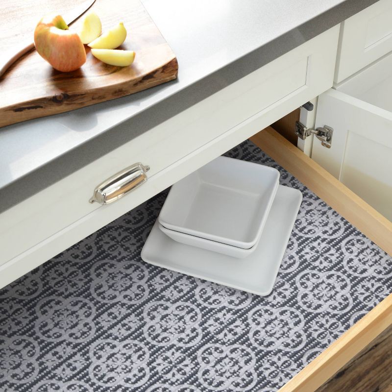 slide 6 of 8, Con-Tact 18"x8' Printed Grip Premium Shelf Liner Mirabella Charcoal, 1 ct