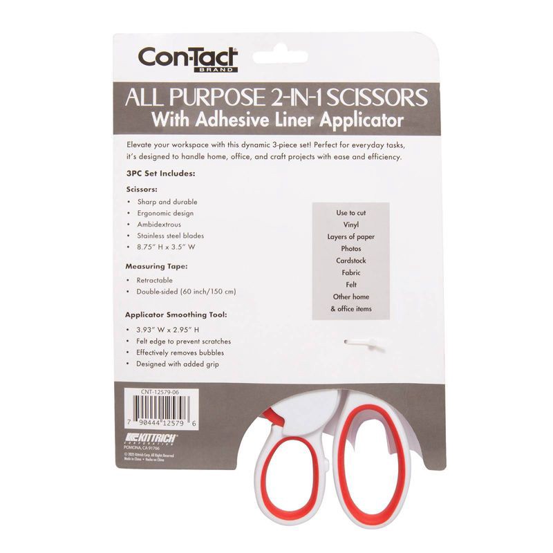 slide 4 of 10, Con-Tact 2-in-1 Scissor/Measuring Tape Combo with Smoothing Tool, 1 ct