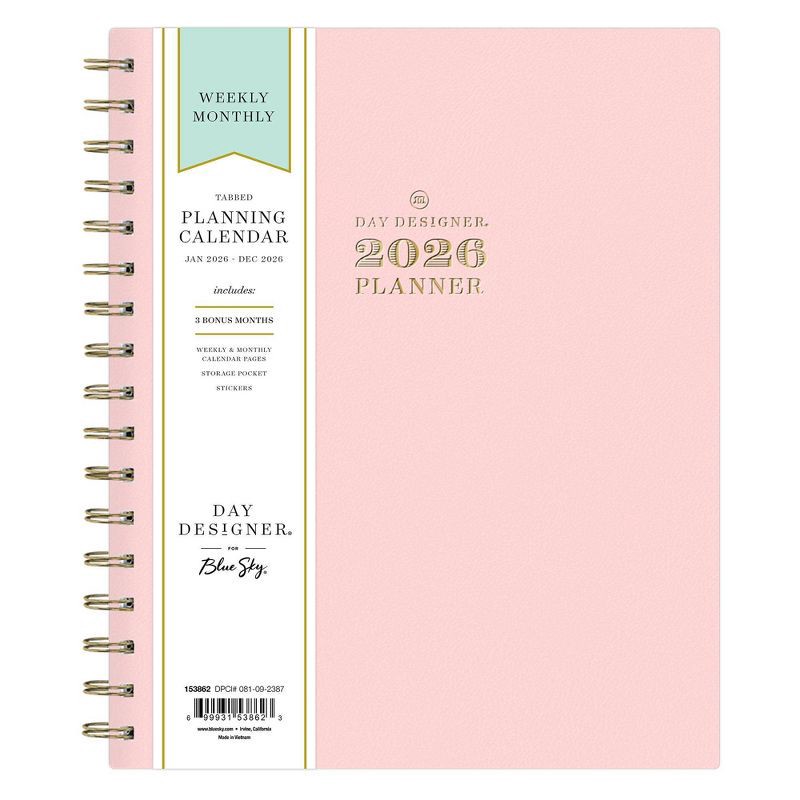 slide 3 of 14, Blue Sky Day Designer 2026 Weekly/Monthly Faux Leather Hardcover Planning Calendar 7"x9" Blush, 1 ct