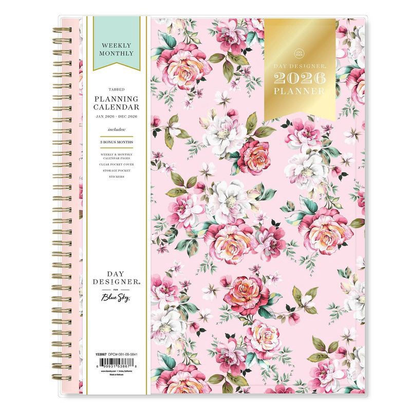 slide 3 of 15, Blue Sky Day Designer 2026 Weekly/Monthly Planning Calendar 8.5"x11" Rose Pink Floral, 1 ct