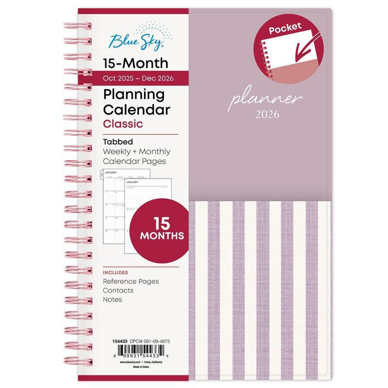 slide 3 of 11, Blue Sky 2026 Weekly/Monthly Planning Calendar Stripe 5"x8" Block Purple with Double Pockets, 1 ct