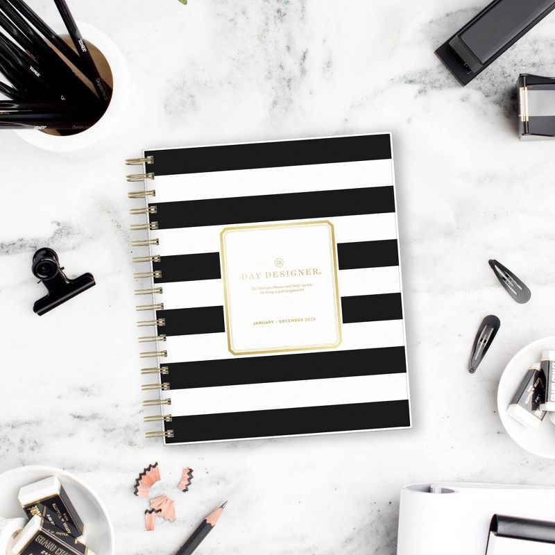 slide 2 of 14, Blue Sky Day Designer 2026 Daily/Monthly Planning Calendar 8"x10" Rugby Stripe Black Frosted, 1 ct