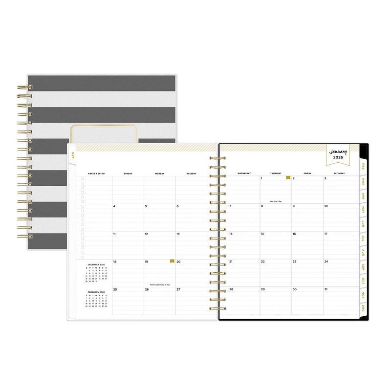 slide 4 of 14, Blue Sky Day Designer 2026 Daily/Monthly Planning Calendar 8"x10" Rugby Stripe Black Frosted, 1 ct