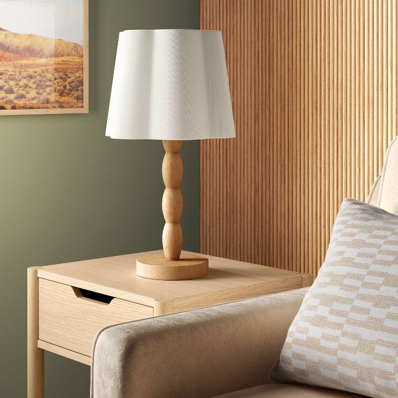 slide 3 of 4, Turned Wood Table Lamp with Scalloped Shade - Room Essentials™, 1 ct