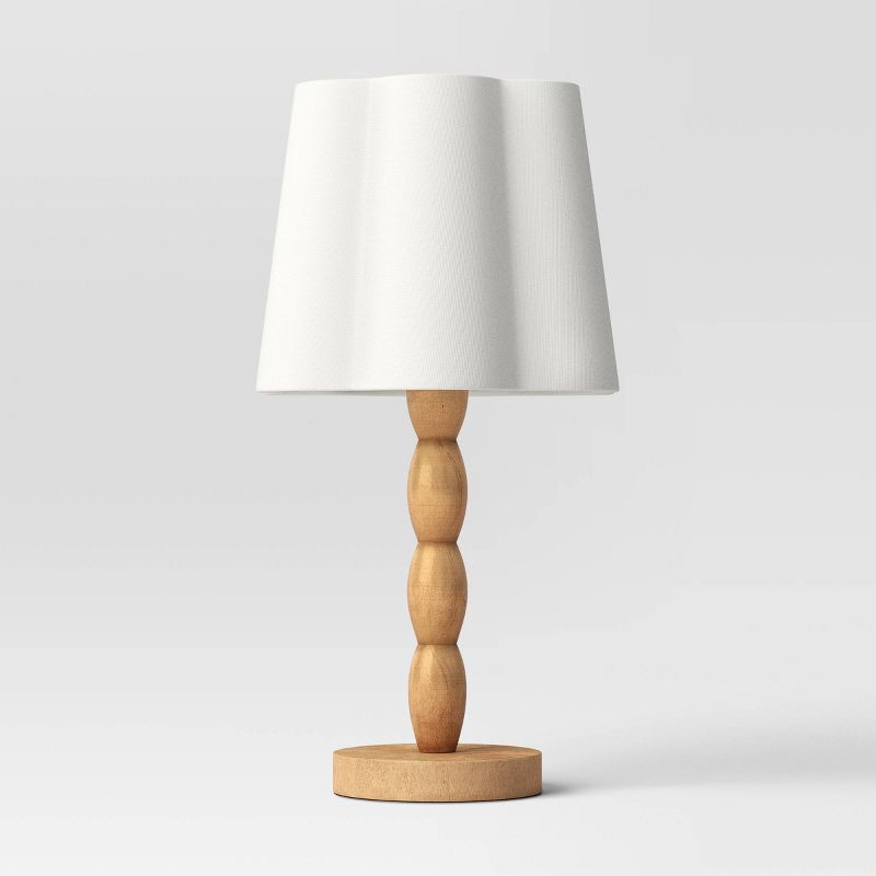 slide 1 of 4, Turned Wood Table Lamp with Scalloped Shade - Room Essentials™, 1 ct
