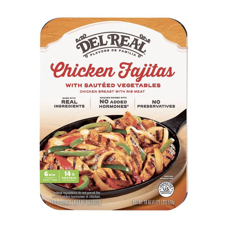 slide 1 of 7, Del Real Foods Chicken Breast Fajitas with Peppers & Onions - 18oz, 18 oz