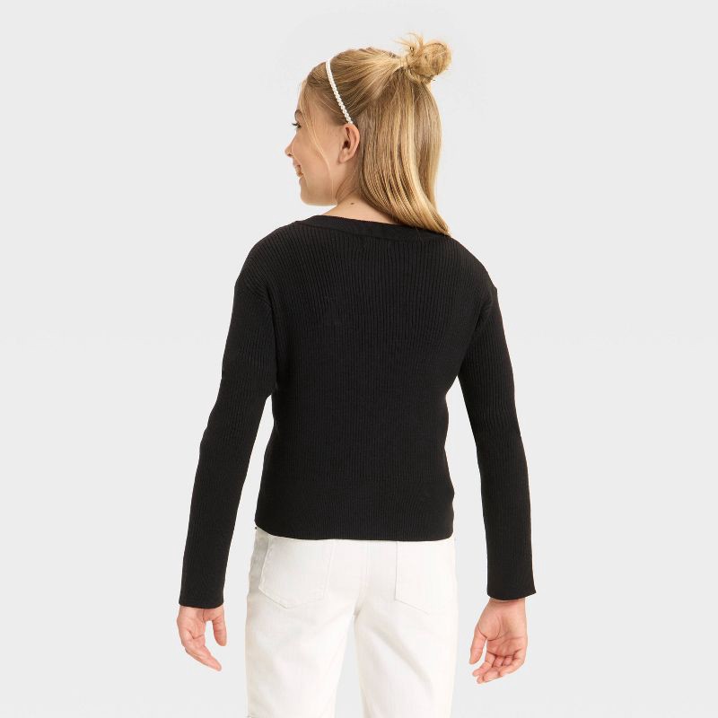 slide 2 of 3, Girls' Long Sleeve Ribbed Cardigan Sweater - Cat & Jack™ Black S, 1 ct