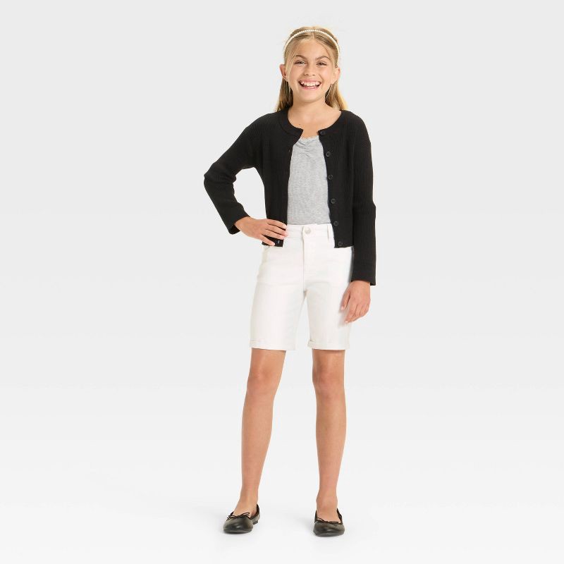 slide 3 of 3, Girls' Long Sleeve Ribbed Cardigan Sweater - Cat & Jack™ Black S, 1 ct