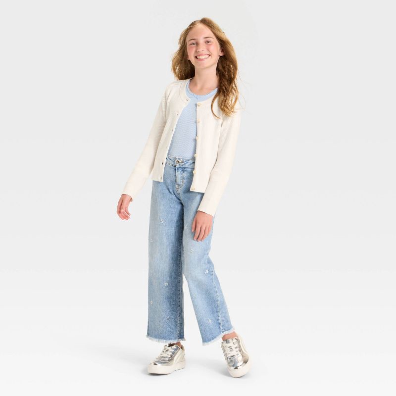 slide 3 of 3, Girls' Long Sleeve Ribbed Cardigan Sweater - Cat & Jack™ Cream XS, 1 ct