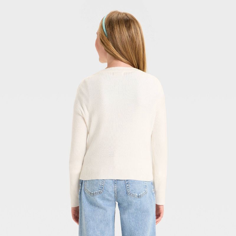 slide 2 of 3, Girls' Long Sleeve Ribbed Cardigan Sweater - Cat & Jack™ Cream S, 1 ct