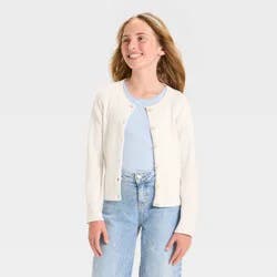Girls' Long Sleeve Ribbed Cardigan Sweater - Cat & Jack™ Cream L