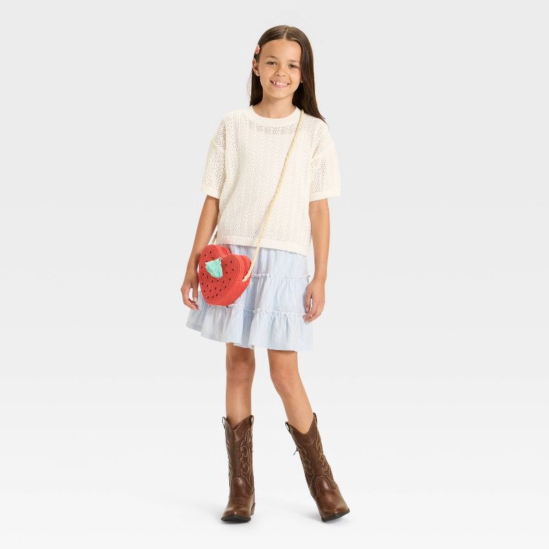 slide 2 of 3, Girls' Short Sleeve Pullover Sweater - Cat & Jack™ Cream XS, 1 ct