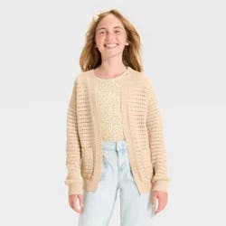 Girls' Pointelle Cardigan - Cat & Jack™ Heather Beige S