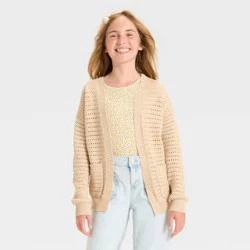 Girls' Pointelle Cardigan - Cat & Jack™ Heather Beige L