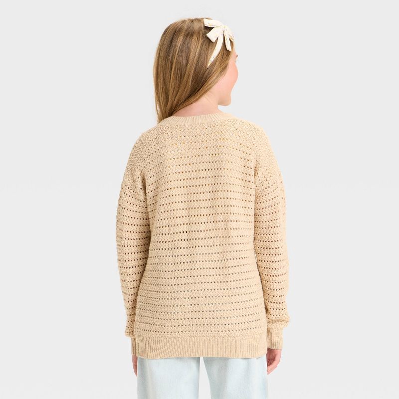 slide 2 of 3, Girls' Pointelle Cardigan - Cat & Jack™ Heather Beige XL, 1 ct