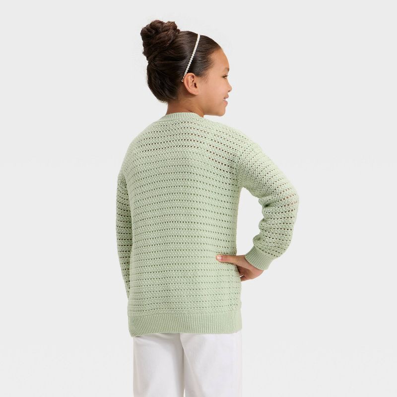 slide 2 of 3, Girls' Pointelle Cardigan - Cat & Jack™ Light Sage Green M, 1 ct