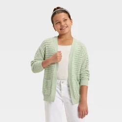 Girls' Pointelle Cardigan - Cat & Jack™ Light Sage Green M