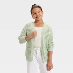 Girls' Pointelle Cardigan - Cat & Jack™ Light Sage Green L