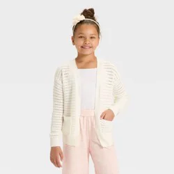 Girls' Pointelle Cardigan - Cat & Jack™ Cream M