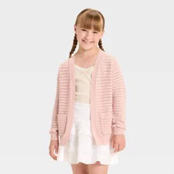 Girls' Pointelle Cardigan - Cat & Jack™ Light Mauve L