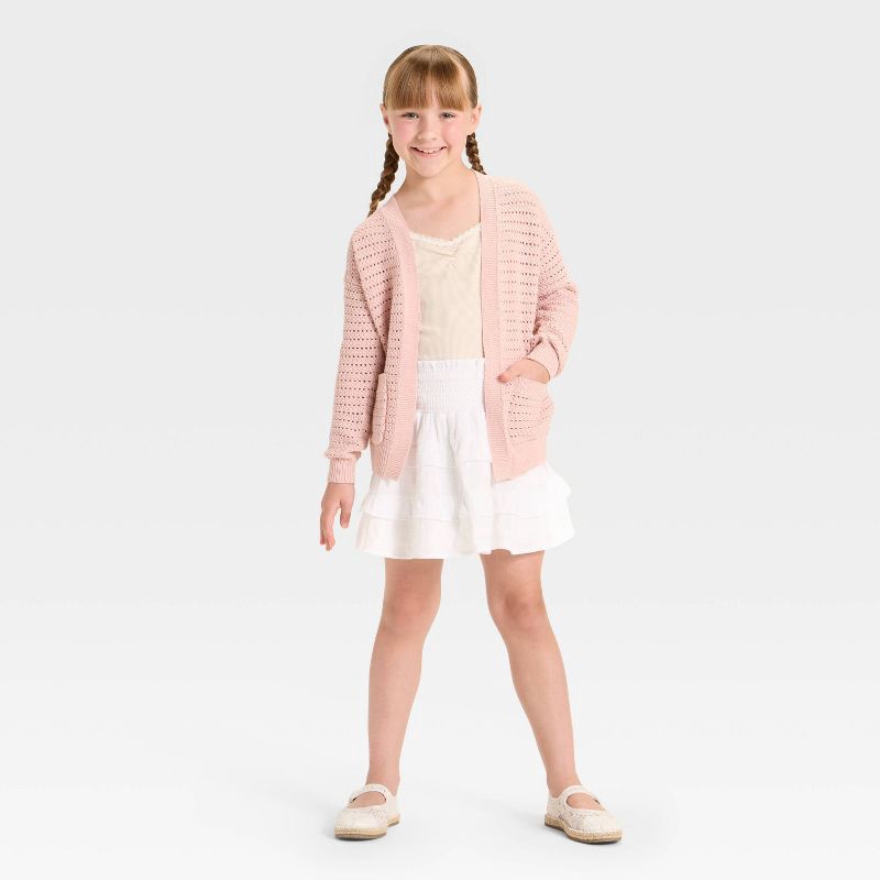slide 3 of 3, Girls' Pointelle Cardigan - Cat & Jack™ Light Mauve XL, 1 ct