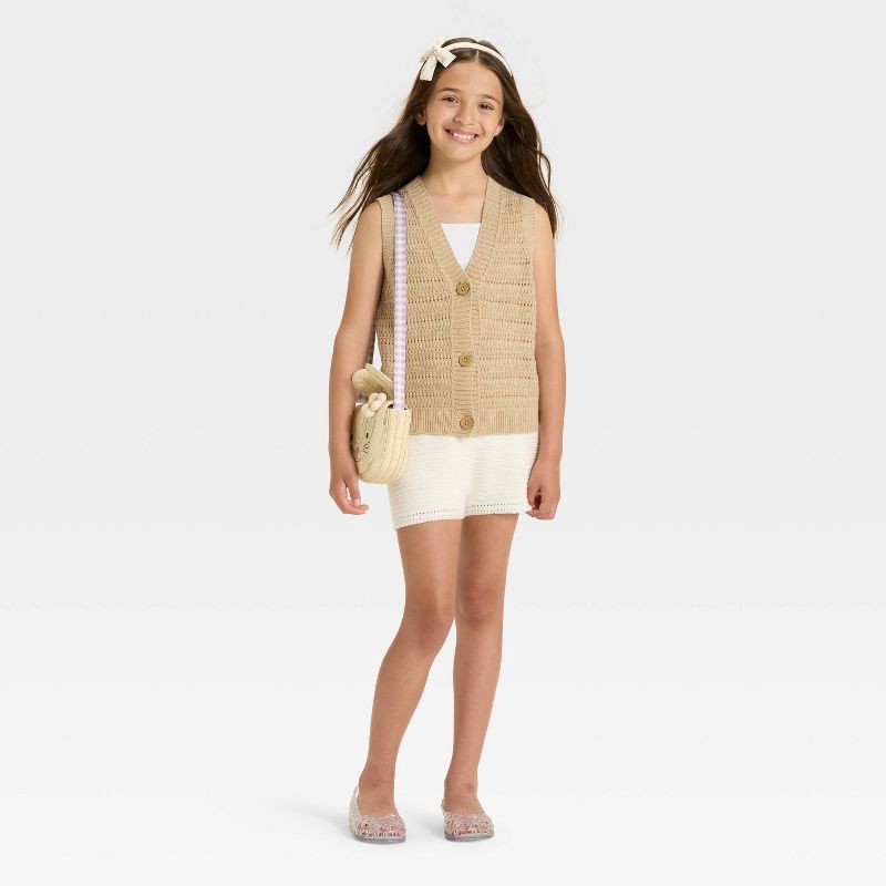 slide 2 of 3, Girls' Button-Front Sweater Vest - Cat & Jack™ Heather Beige XS, 1 ct