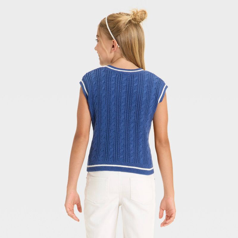 slide 2 of 3, Girls' Cable Stitch Varsity Sweater Vest - Cat & Jack™ Navy Blue L, 1 ct