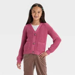 Girls' V-Neck Button-Front Sweater - Cat & Jack™ Rose Pink S