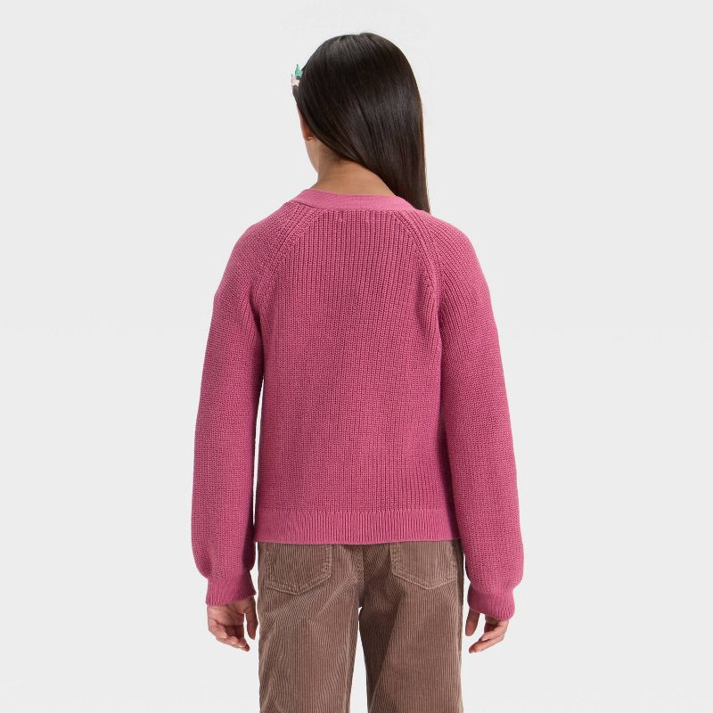slide 2 of 3, Girls' V-Neck Button-Front Sweater - Cat & Jack™ Rose Pink L, 1 ct