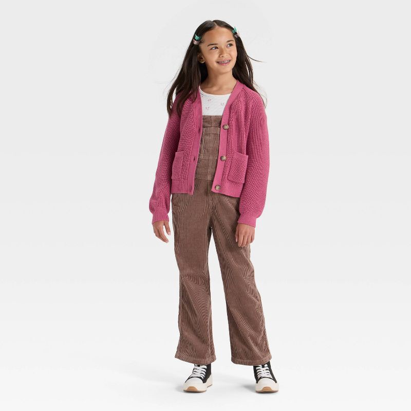 slide 3 of 3, Girls' V-Neck Button-Front Sweater - Cat & Jack™ Rose Pink L, 1 ct