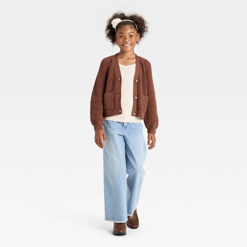 slide 3 of 3, Girls' V-Neck Button-Front Sweater - Cat & Jack™ Brown XS, 1 ct