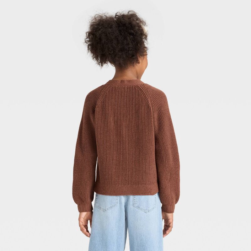 slide 2 of 3, Girls' V-Neck Button-Front Sweater - Cat & Jack™ Brown S, 1 ct