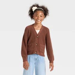 Girls' V-Neck Button-Front Sweater - Cat & Jack™ Brown S