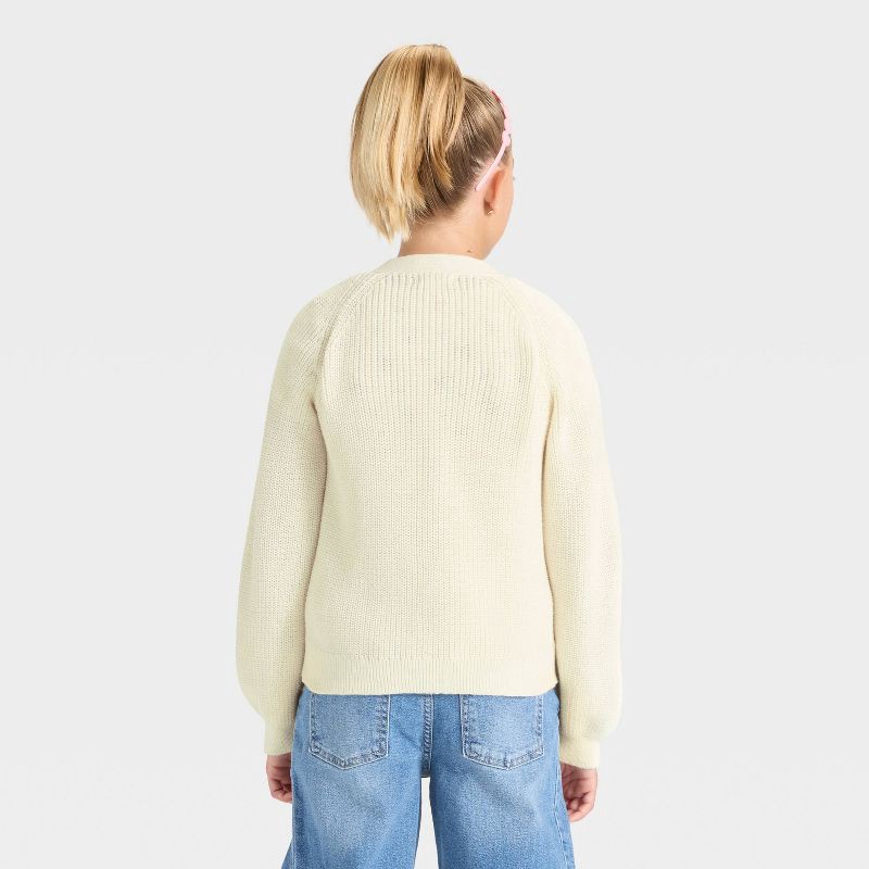 slide 2 of 3, Girls' V-Neck Button-Front Sweater - Cat & Jack™ Cream S, 1 ct