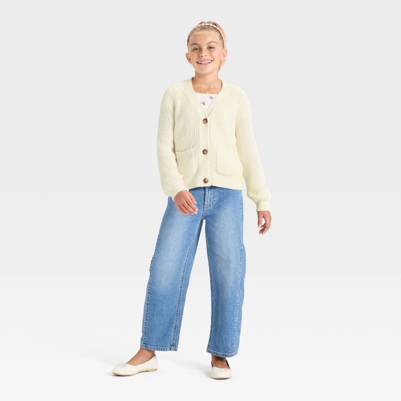 slide 3 of 3, Girls' V-Neck Button-Front Sweater - Cat & Jack™ Cream XL, 1 ct