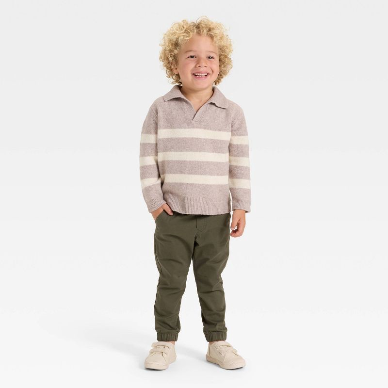 slide 3 of 3, Toddler Boys' Striped V-Neck Sweater - Cat & Jack™ Khaki 4T, 1 ct