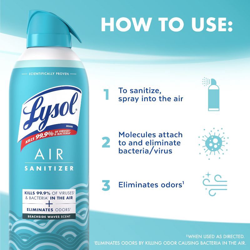 slide 6 of 8, Lysol Aerosol Air Sanitizer - Beachside Waves - 10oz, 10 oz