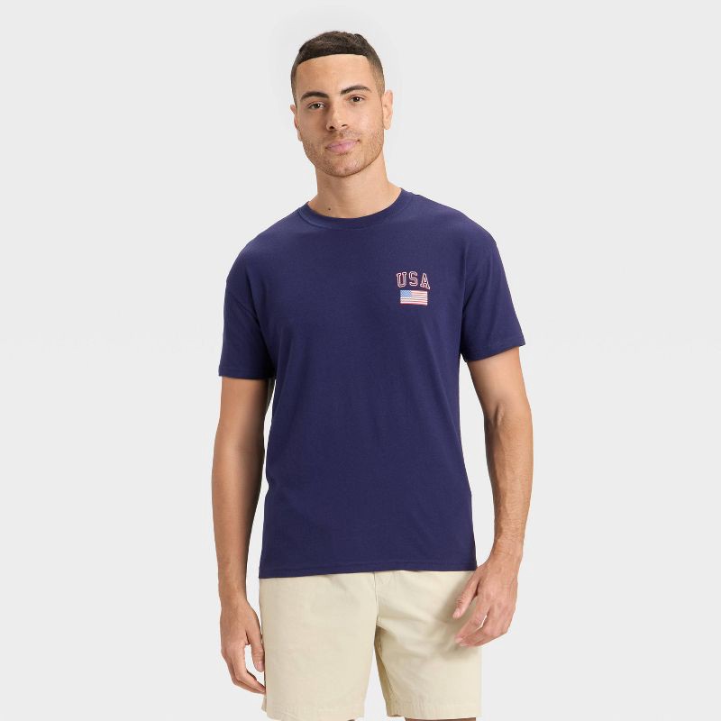 slide 1 of 3, Men's USA T-Shirt - Goodfellow & Co™ Navy Blue L, 1 ct