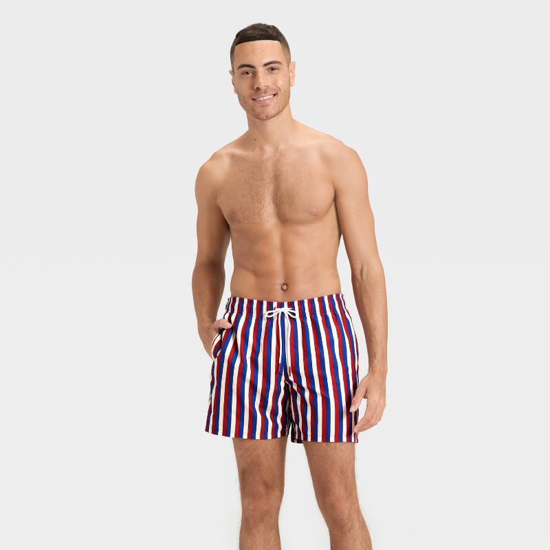 slide 3 of 3, Men's Great American Summer Striped 6" Swim Trunks - Goodfellow & Co™ Red/White/Blue XXL, 1 ct