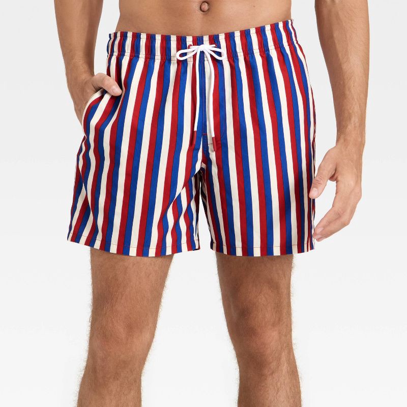 slide 1 of 3, Men's Great American Summer Striped 6" Swim Trunks - Goodfellow & Co™ Red/White/Blue XXL, 1 ct